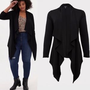 TORRID BLACK PONTE DRAPE FRONT CARDIGAN